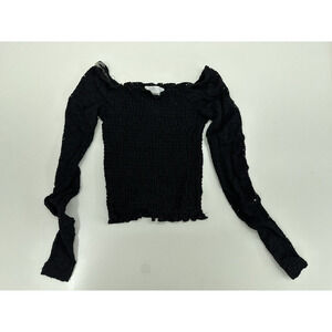 Womens Planet Gold Top Size XS Black Lace Long Sleeve Off the Shoulder NWTs